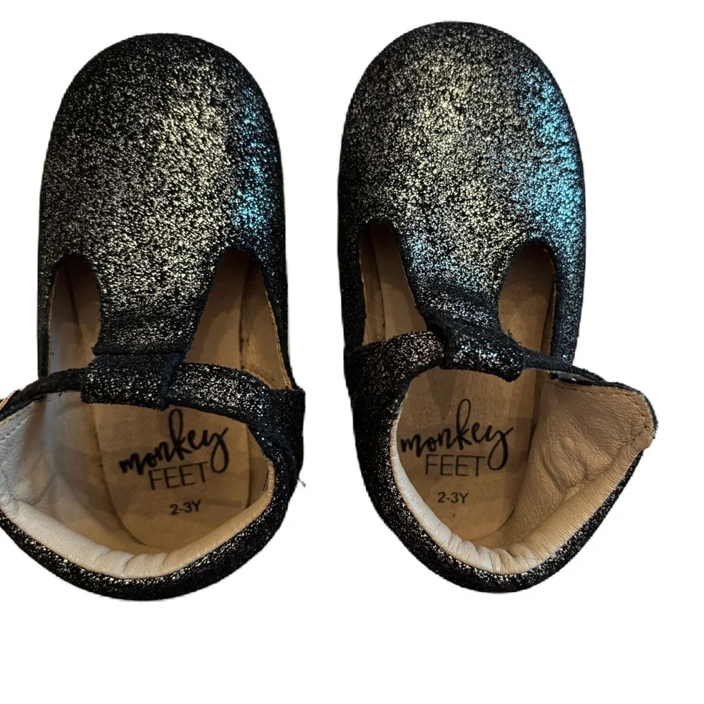 Monkey Feet Black Sparkle T-Bar Mary Jane Shoes Size 2-3Y